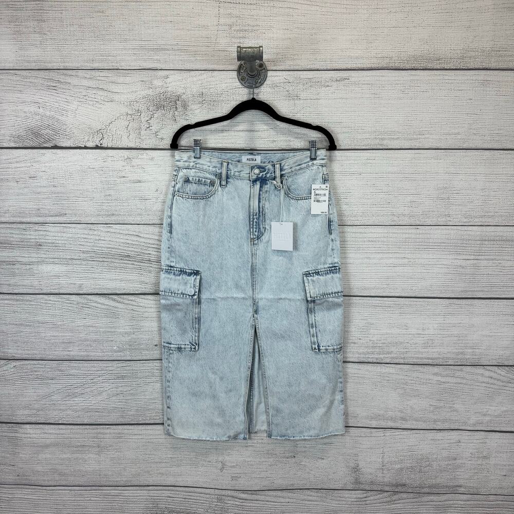 Pistola Women's Light Wash Mckayla Low Slung Cargo Jean Skirt Size 28